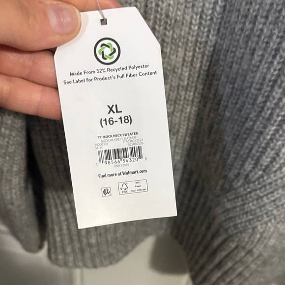 Time and Tru Gray Ribbed Crewneck Sweater - Picture 5 of 6